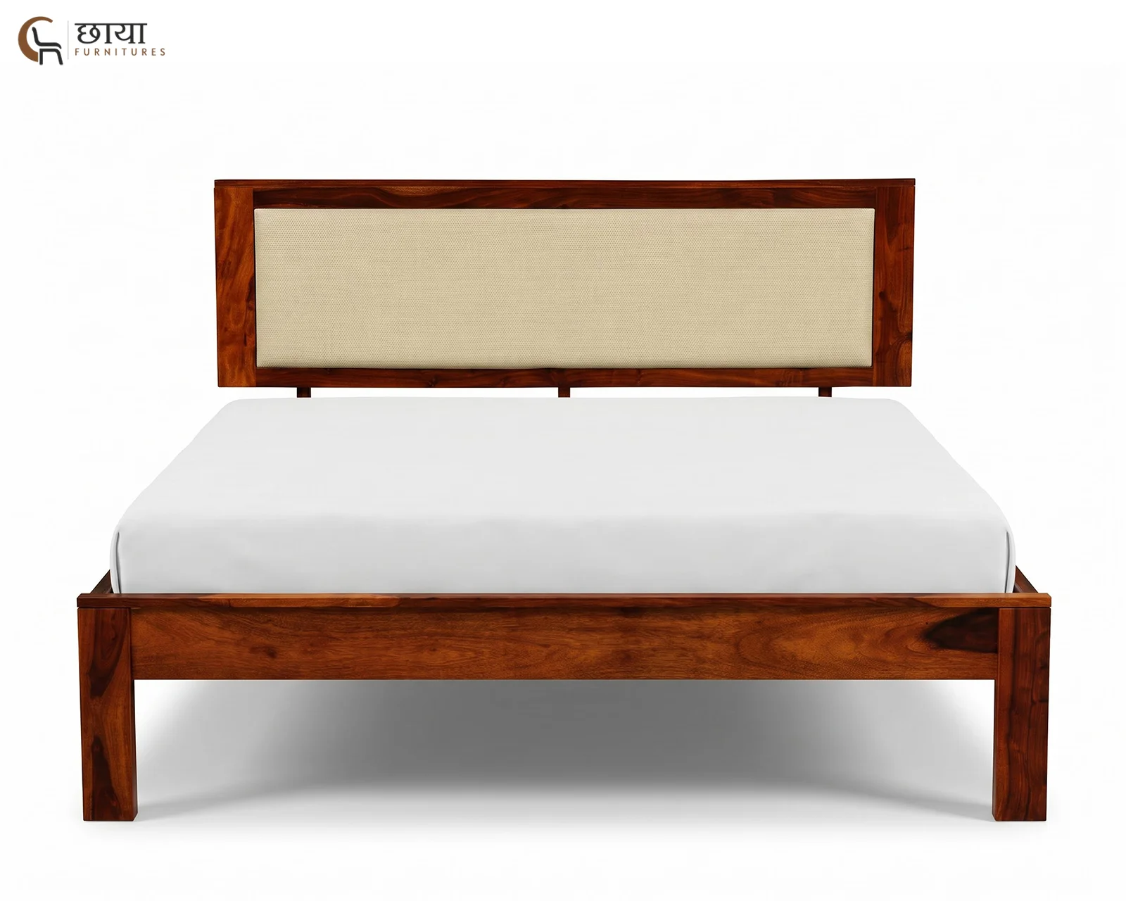 Riya Sheesham Wood Bed Without Storage (King Size, Honey Finish) — (2)