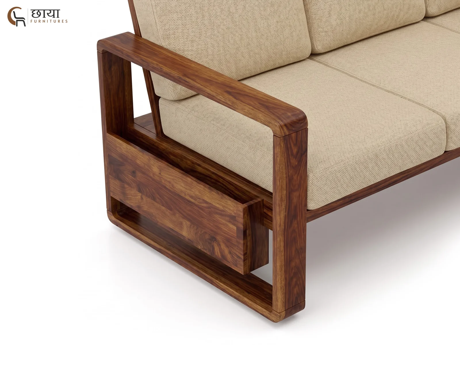 Aryan 3 Seater Wooden Sofa (Teak Finish) — 06