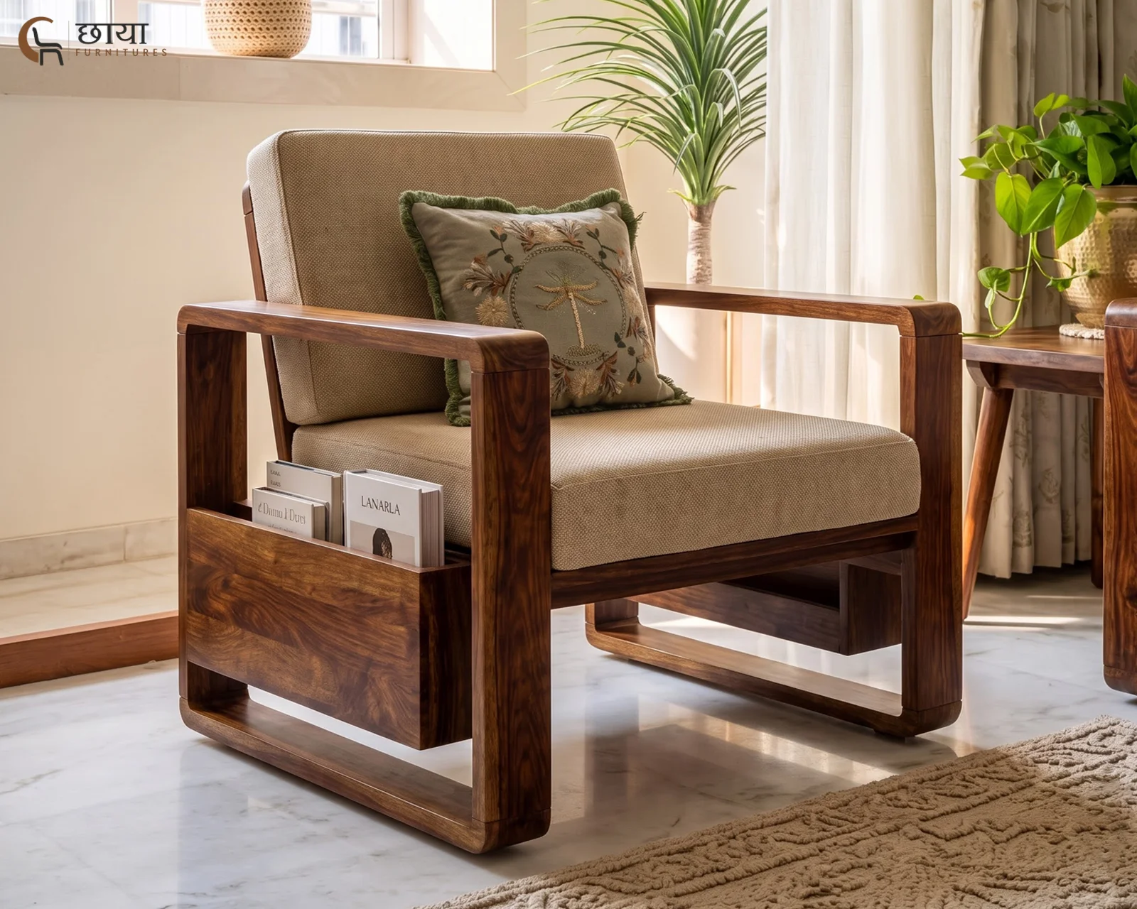Aryan 3+1+1 Sheesham Wood Sofa Set (Teak Finish) — front 1