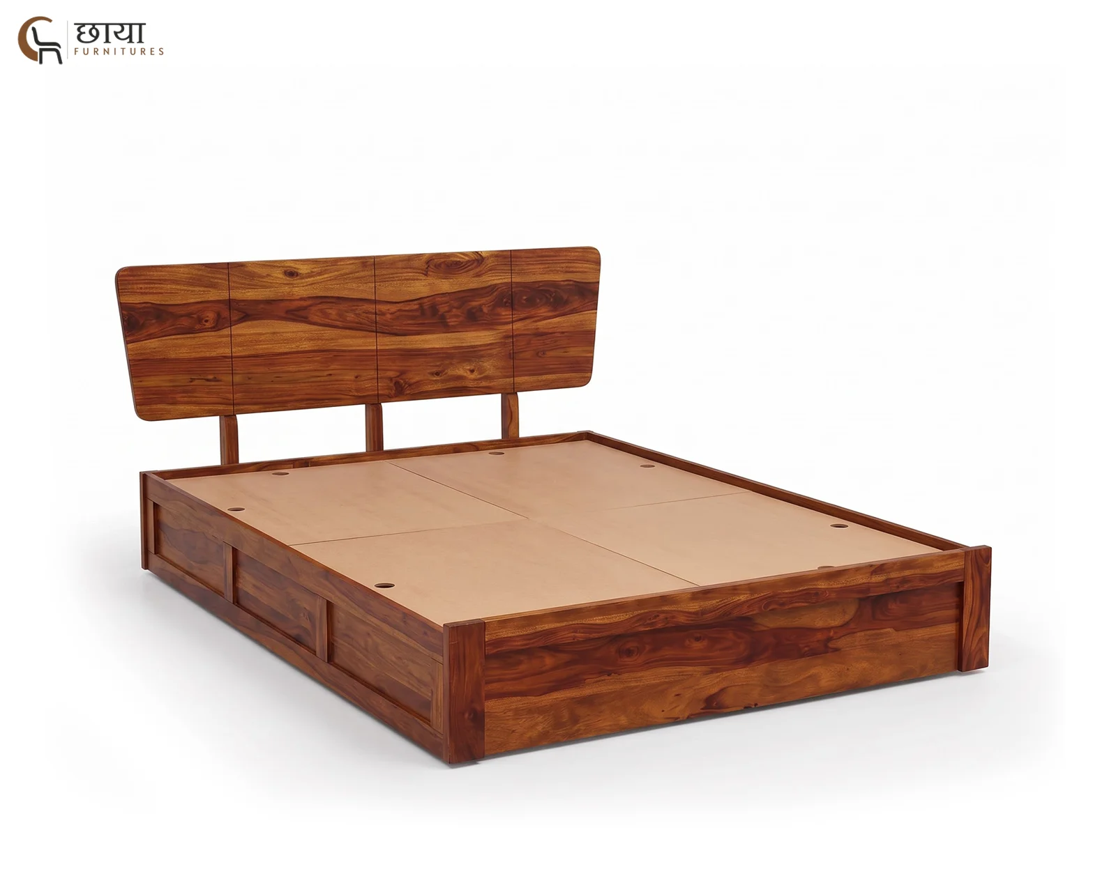 Veer Sheesham Wood Bed With Box Storage (Queen Size, Honey Finish) — 007
