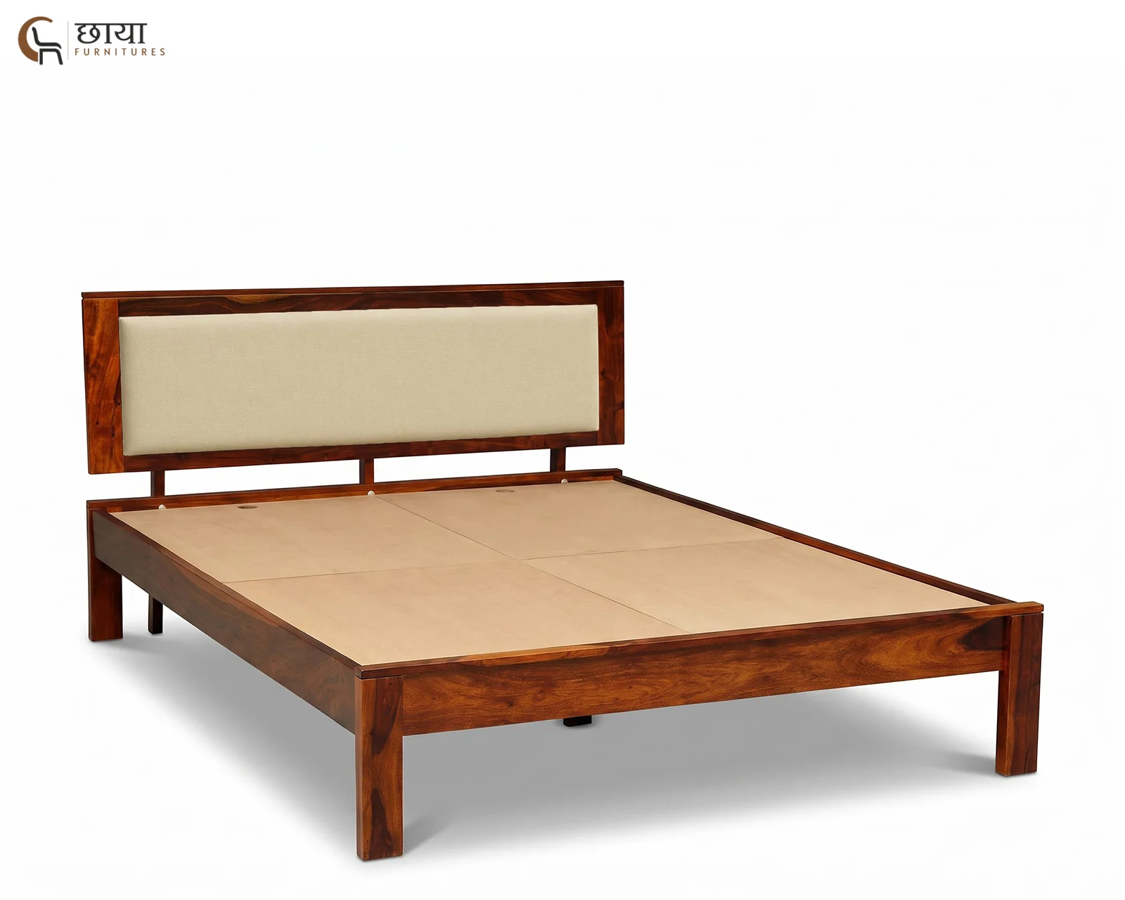 Riya Sheesham Wood Bed Without Storage (King Size, Honey Finish) — (7)