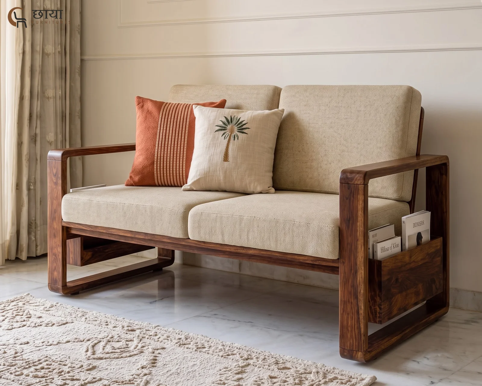 Aryan 2 Seater Wooden Sofa (Teak Finish) — two 2