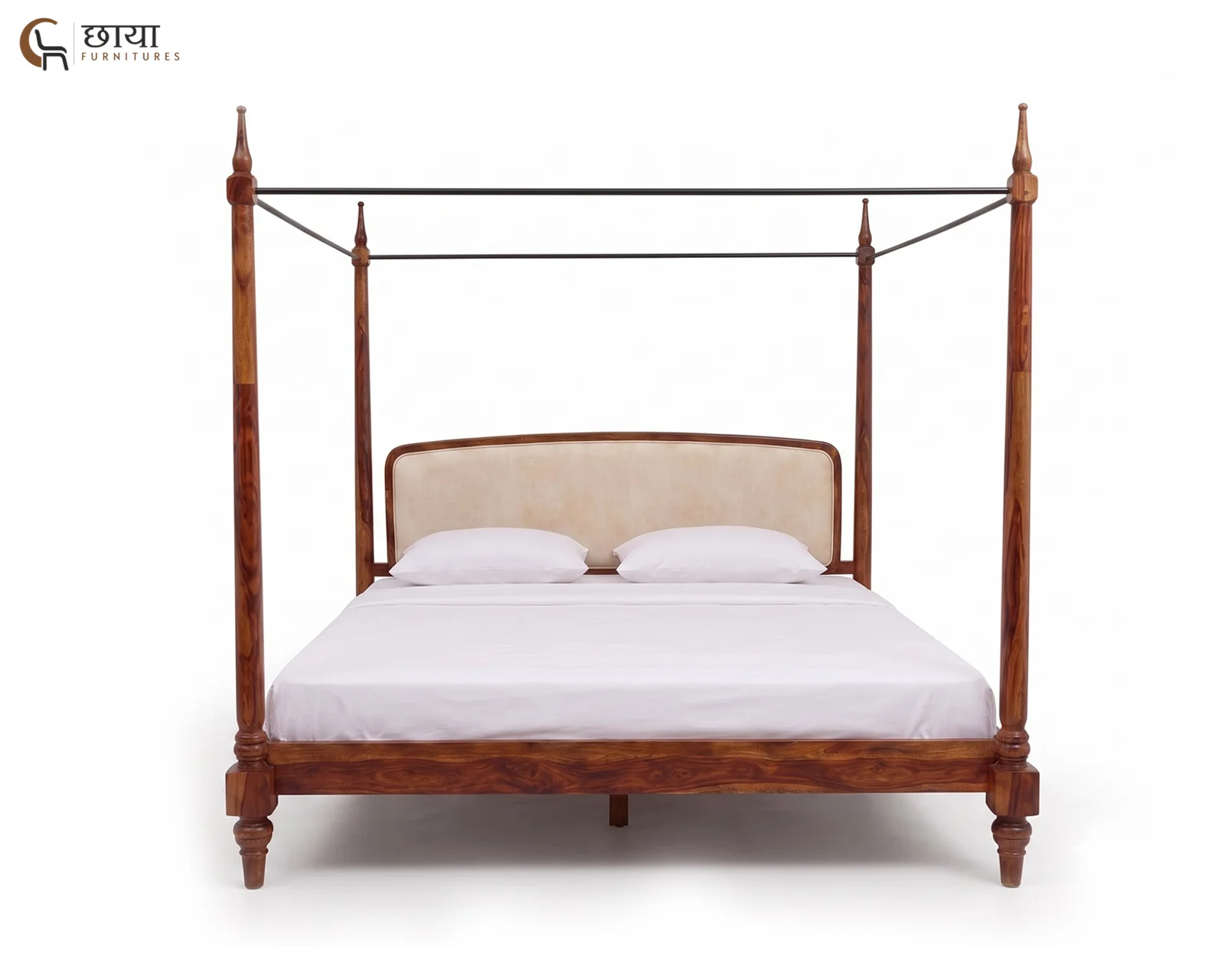 Rajveer Sheesham Wood Poster Bed Without Storage (Queen Size, Honey Finish) — 08