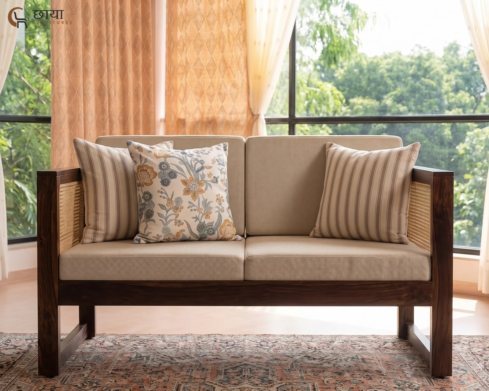 Baithak 2 Seater Wooden Sofa (Walnut Finish) — 32