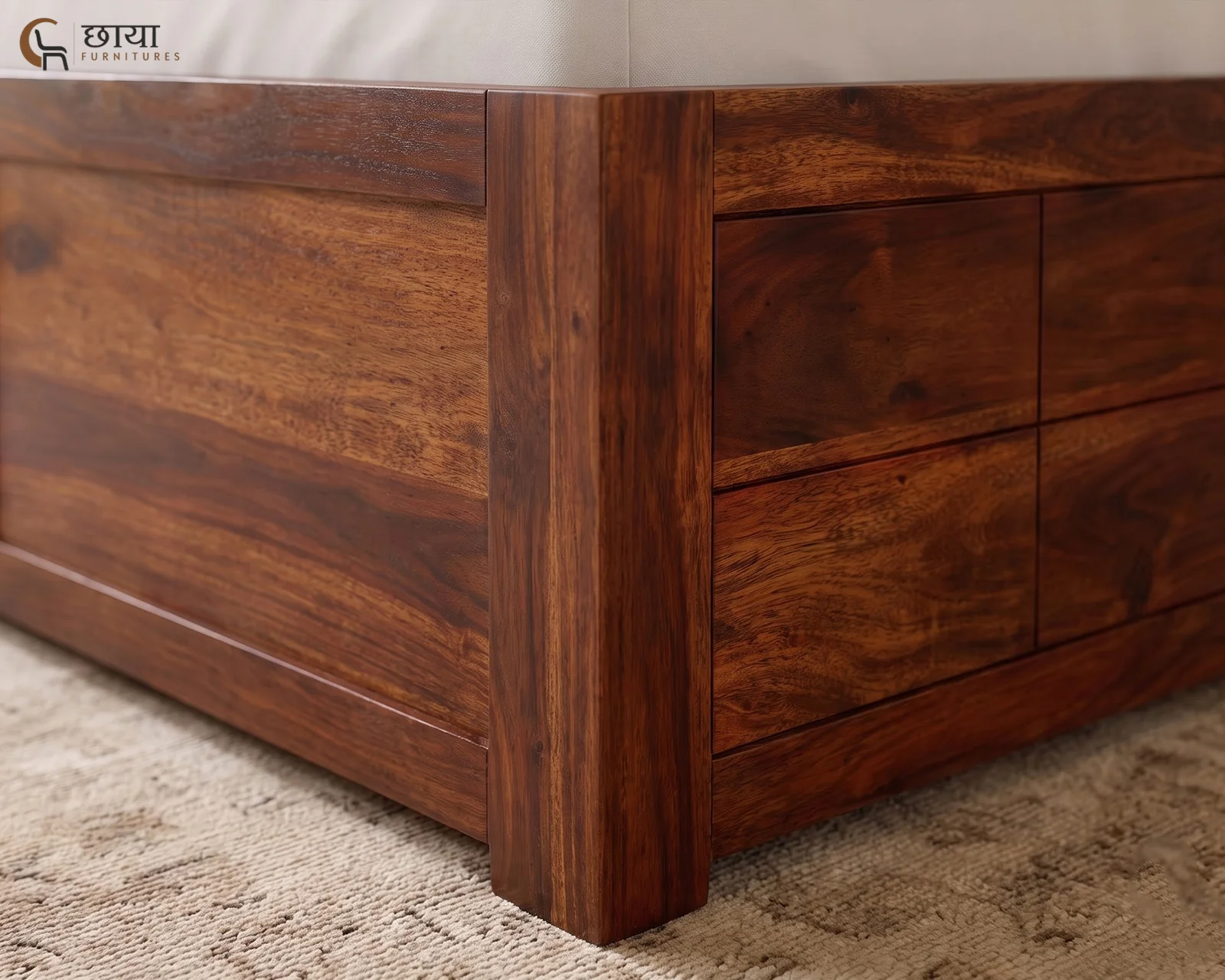 Orian Sheesham Wood Bed With Box Storage (King Size, Honey Finish) — Orian H