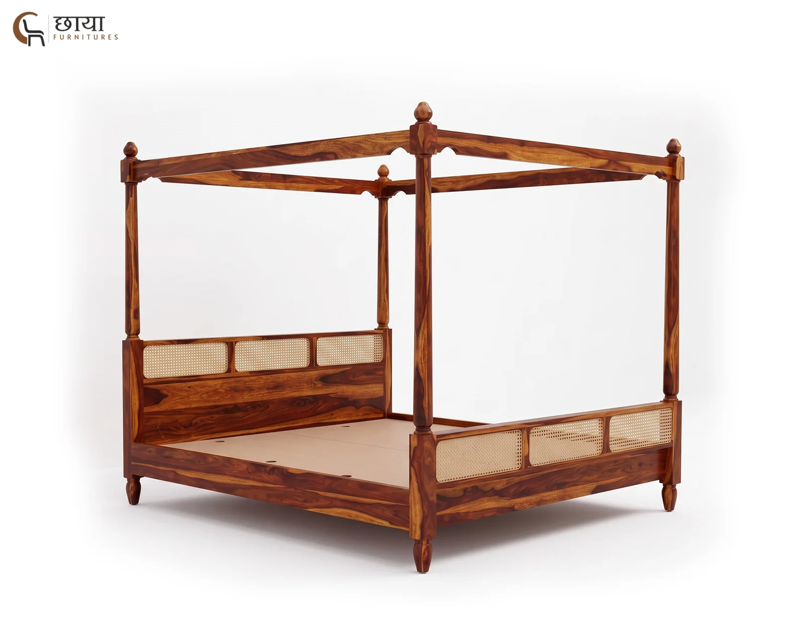 Samrath Sheesham Wood Poster Bed Without Storage (Queen Size, Honey Finish) — 02
