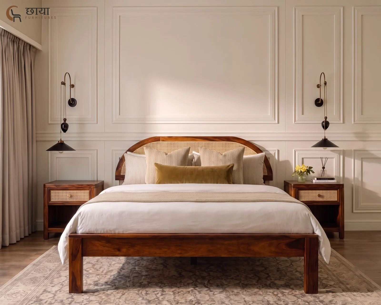 Viraj Sheesham Wood Bed Without Storage (Queen Size, Honey Finish) — 28