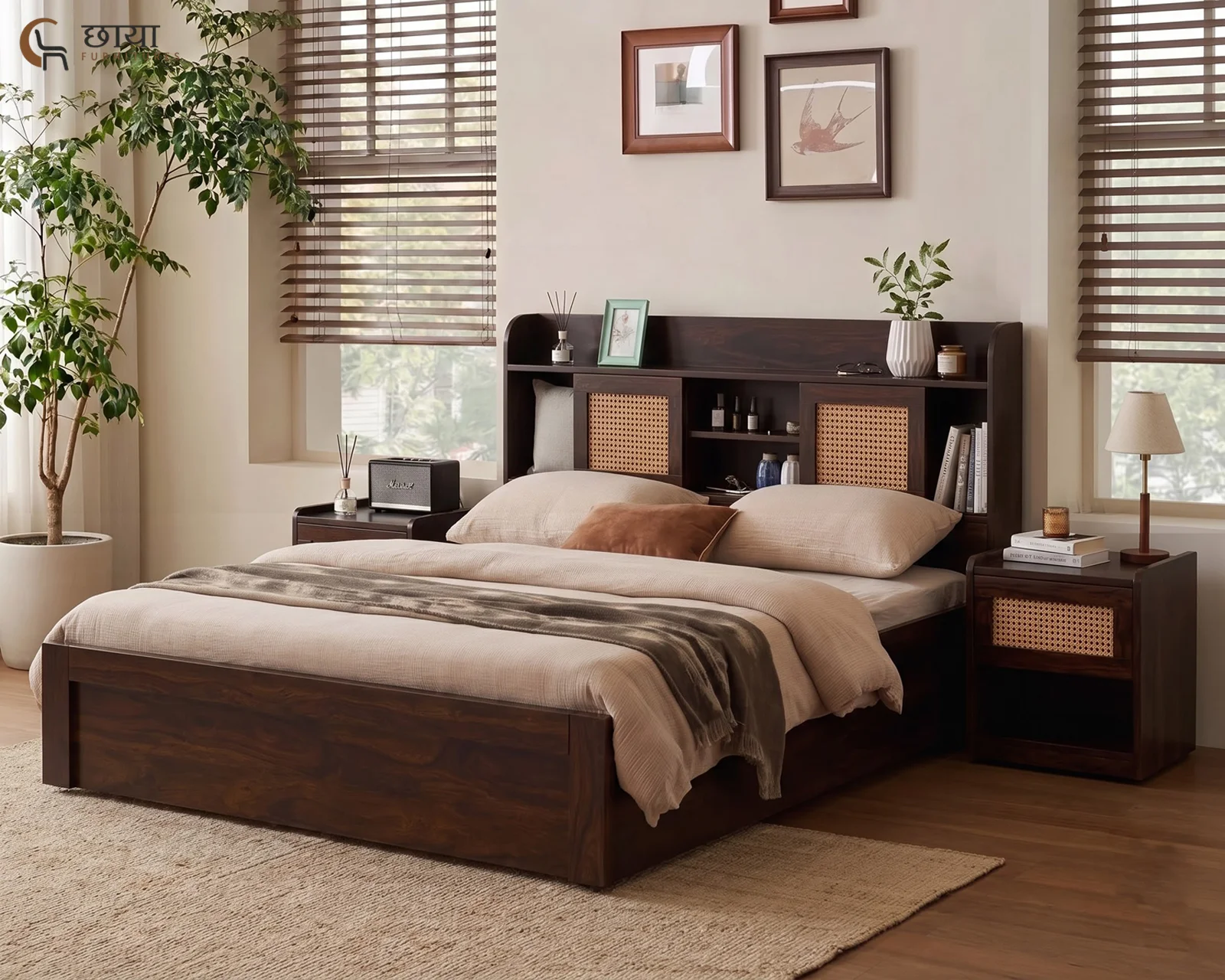Nivas Sheesham Wood Bed With Box Storage (Queen Size, Walnut Finish) — 005