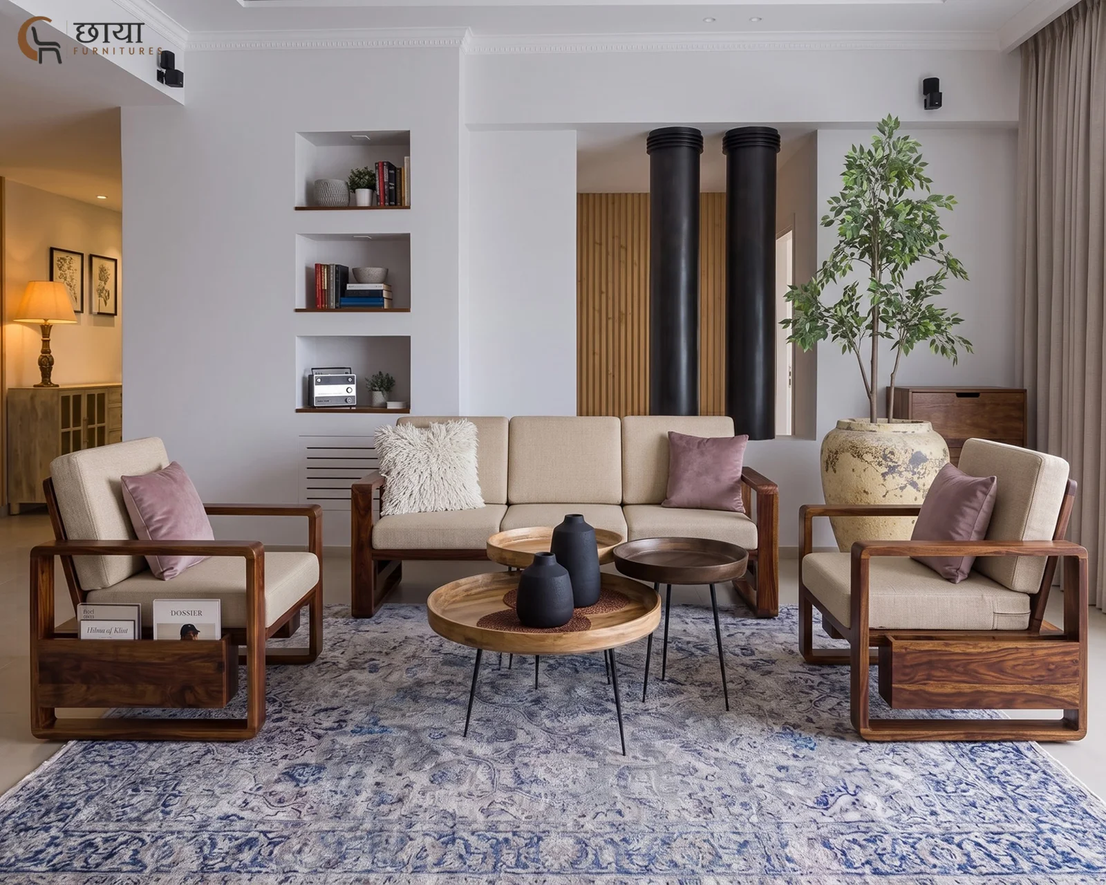 Aryan 3+1+1 Sheesham Wood Sofa Set (Teak Finish) — 02