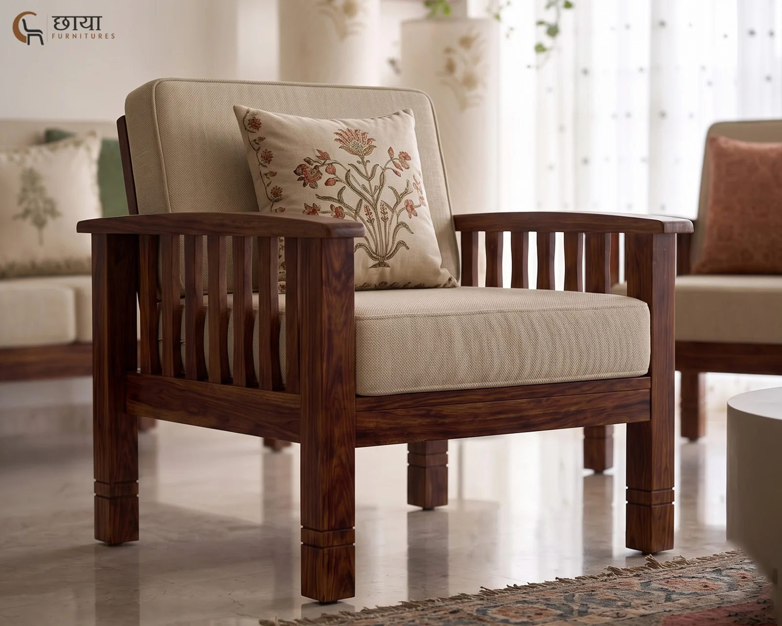 Mehfil Single Seater Wooden Sofa — (1)