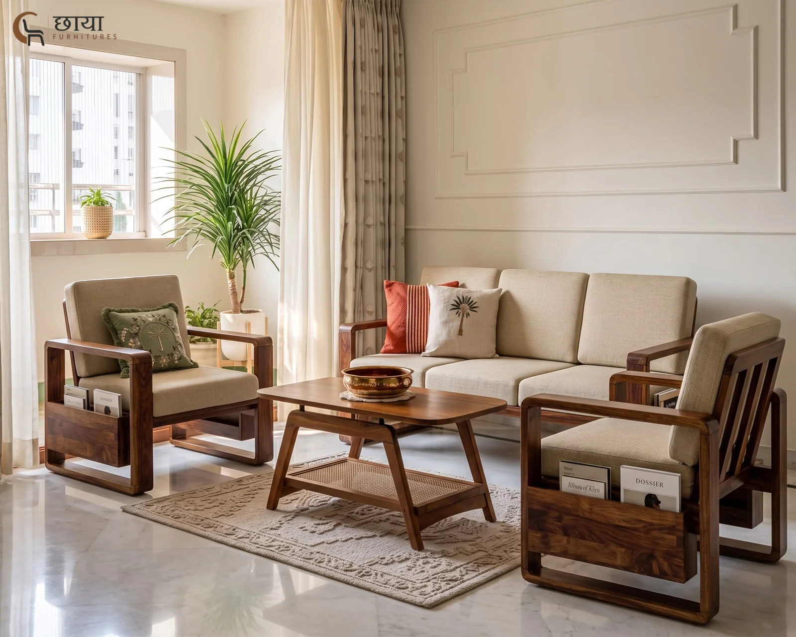 Aryan 3+1+1 Sheesham Wood Sofa Set (Teak Finish) — 04
