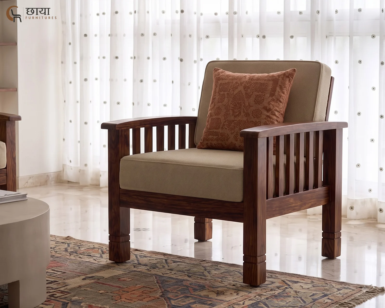 Mehfil Single Seater Wooden Sofa — front 1