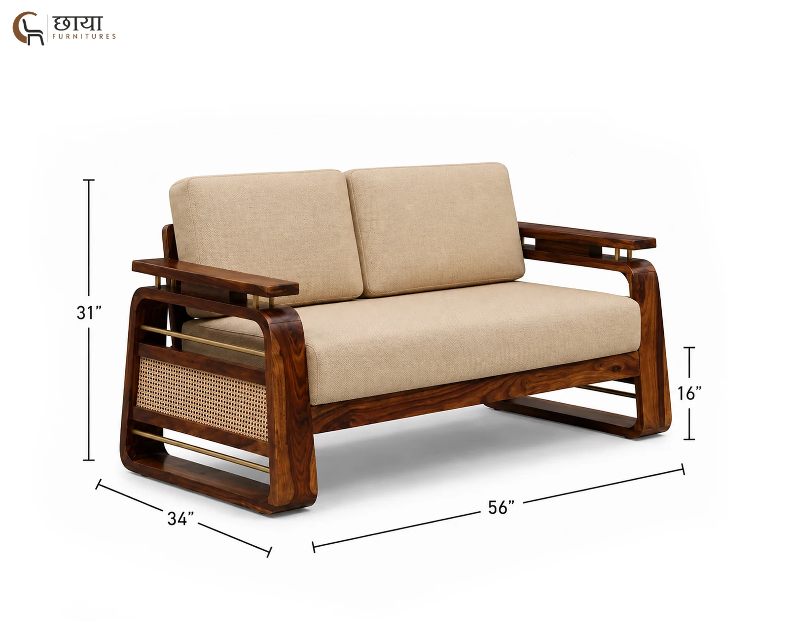 Diwas 2 Seater Wooden Sofa (Teak Finish) — two seater