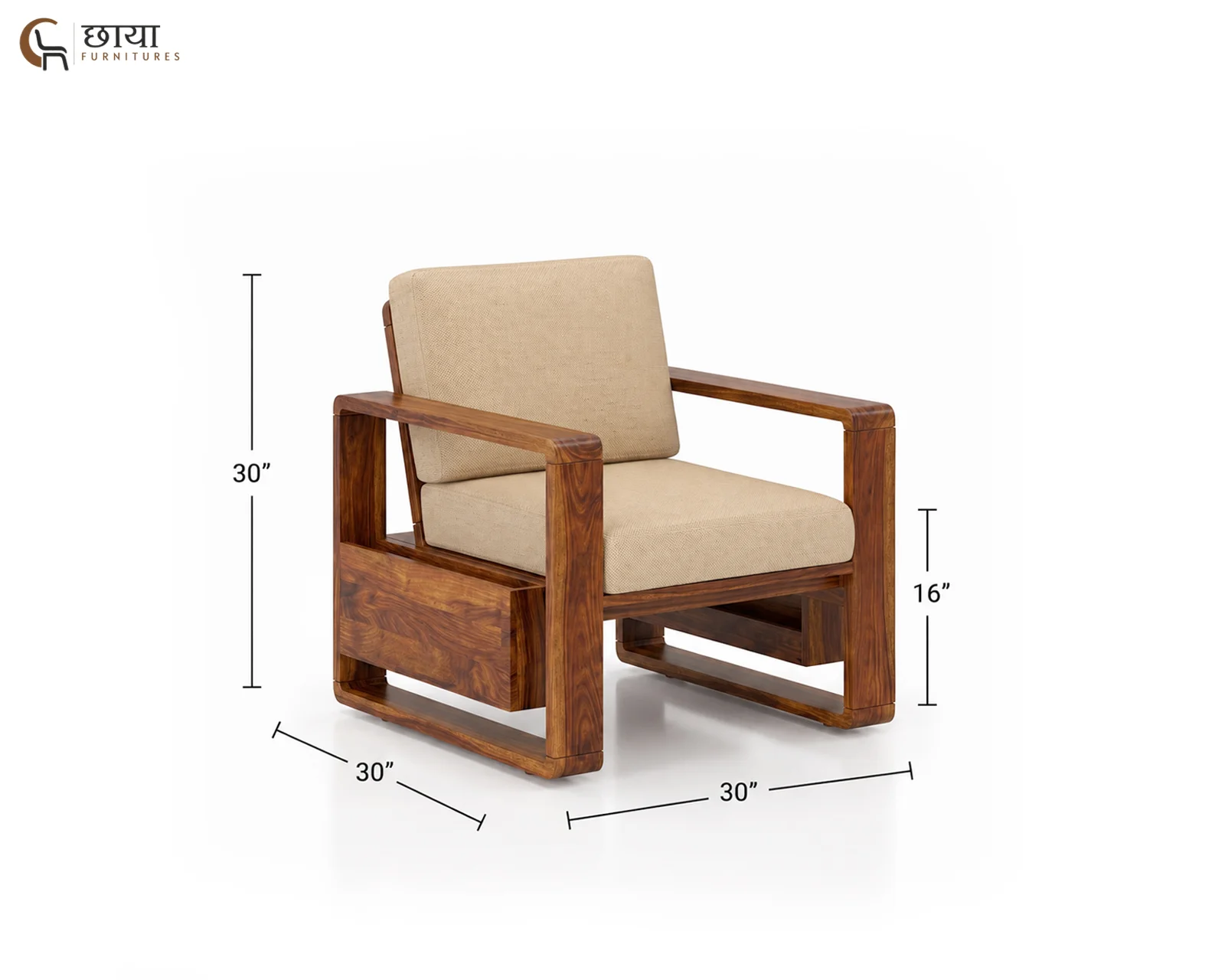 Aryan 3+1+1 Sheesham Wood Sofa Set (Teak Finish) — one seater