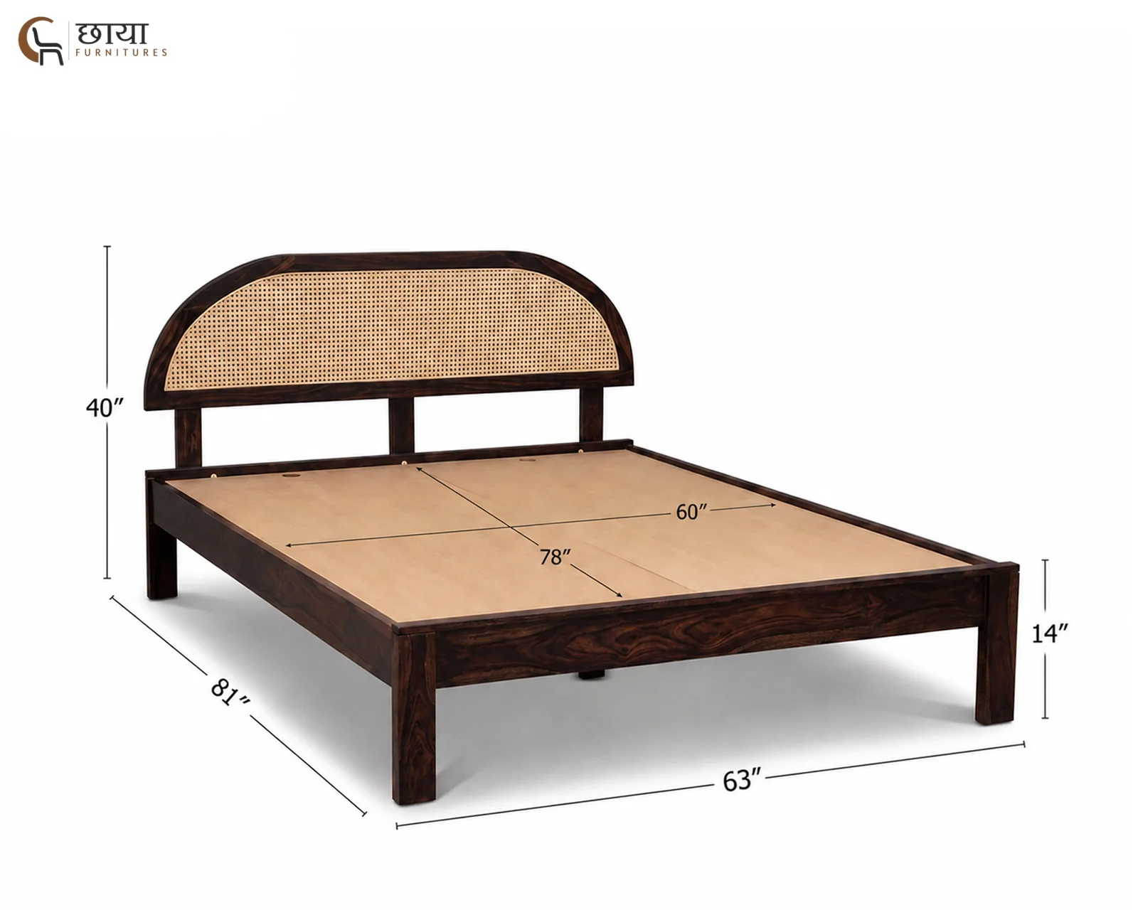 Viraj Sheesham Wood Bed Without Storage (Queen Size, Walnut Finish) — Queen 001