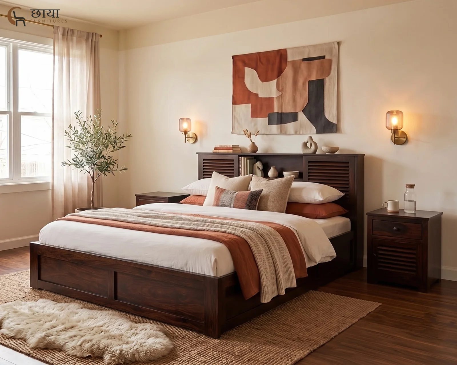 Riyasat Sheesham Wood Bed With Box Storage (Queen Size, Walnut Finish) — 002