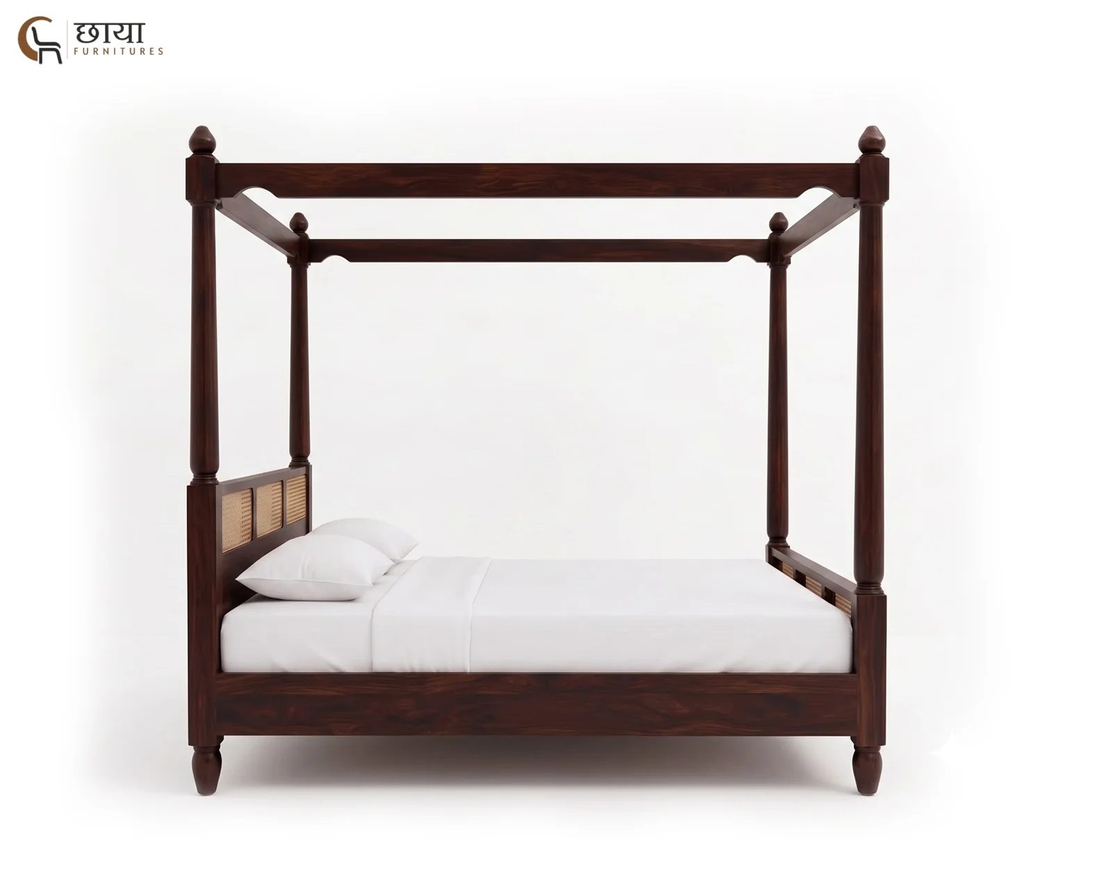 Samrath Sheesham Wood Poster Bed Without Storage (Queen Size, Walnut Finish) — 05