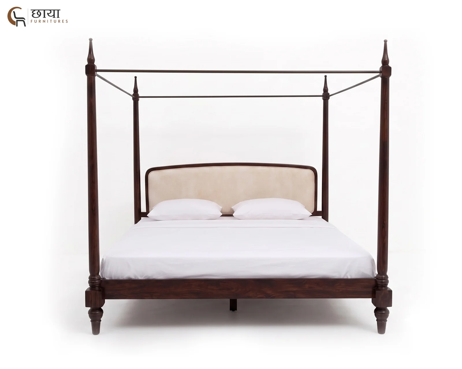 Rajveer Sheesham Wood Poster Bed Without Storage (Queen Size, Walnut Finish) — 06
