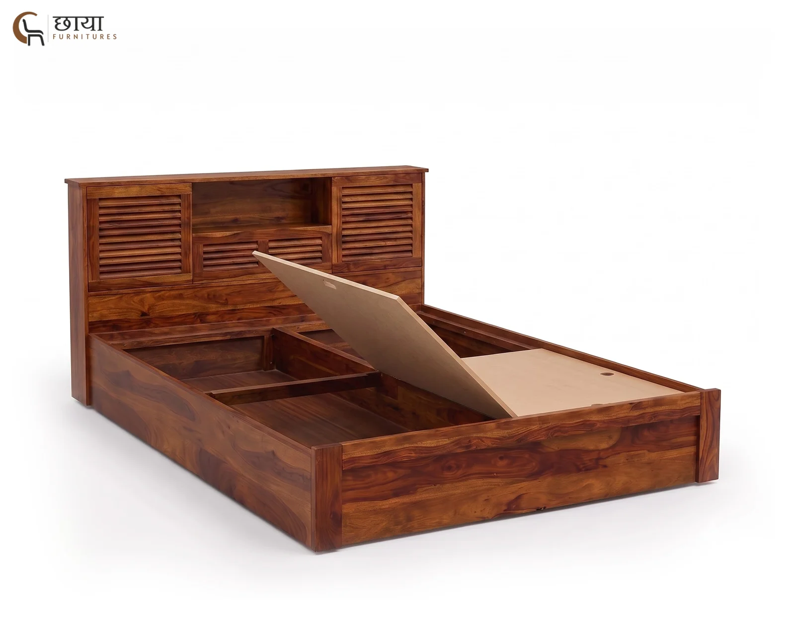 Riyasat Sheesham Wood Bed With Box Storage (King Size, Honey Finish) — 02