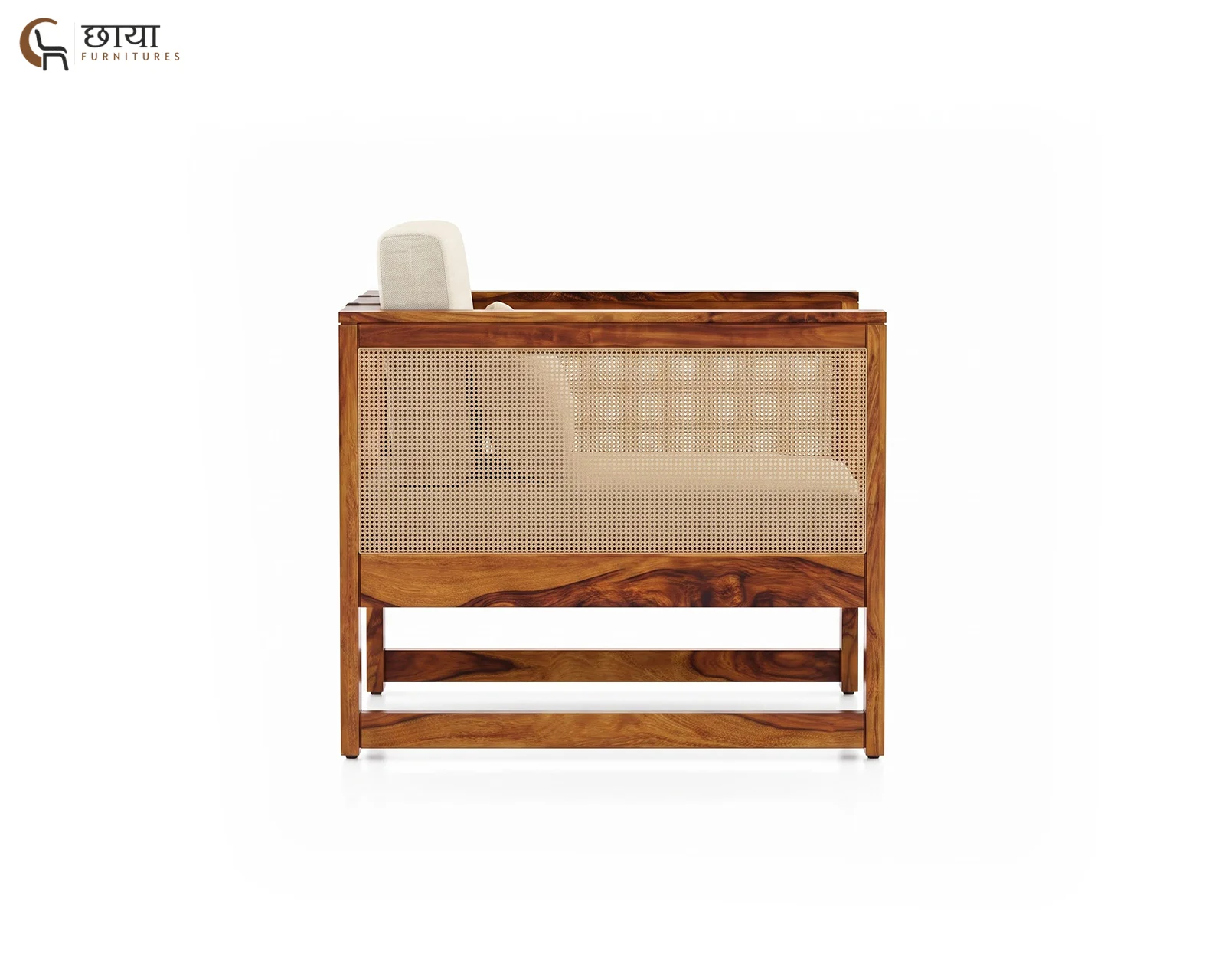 Baithak Single Seater Wooden Sofa (Honey Finish) — 104