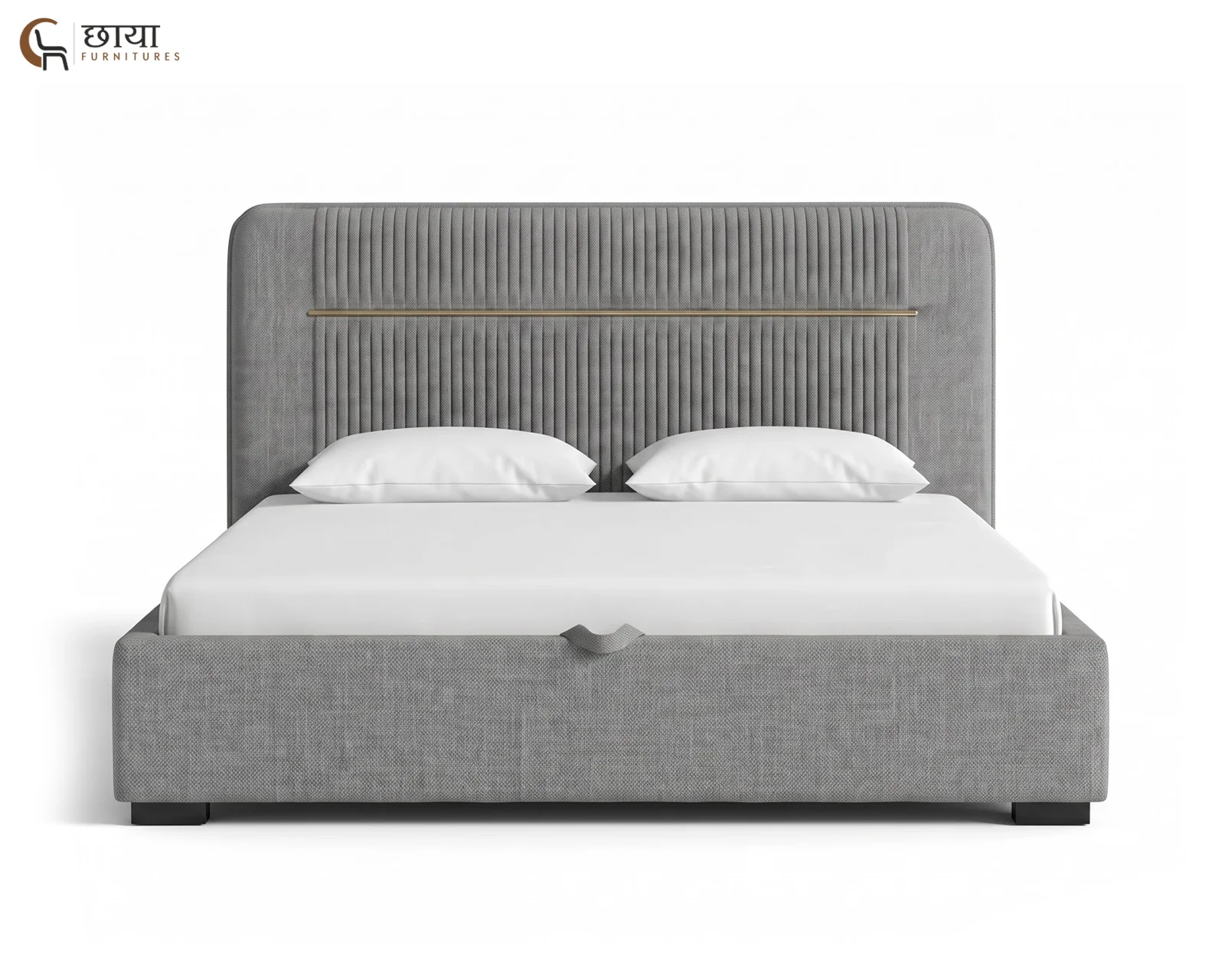 Nivara Fully Upholstered Bed With Hydraulic Storage (King Size, Grey) — 03