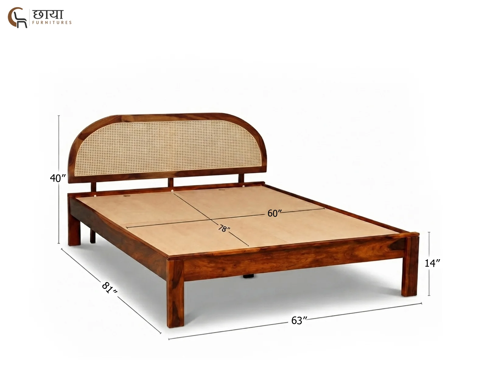 Viraj Sheesham Wood Bed Without Storage (Queen Size, Honey Finish) — Queen Size 2