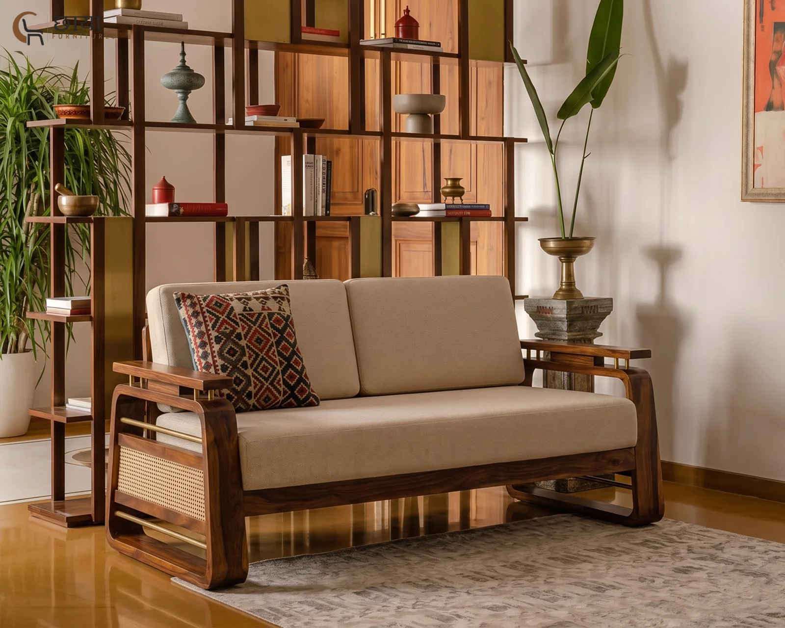 Diwas 2 Seater Wooden Sofa (Teak Finish) — two 4