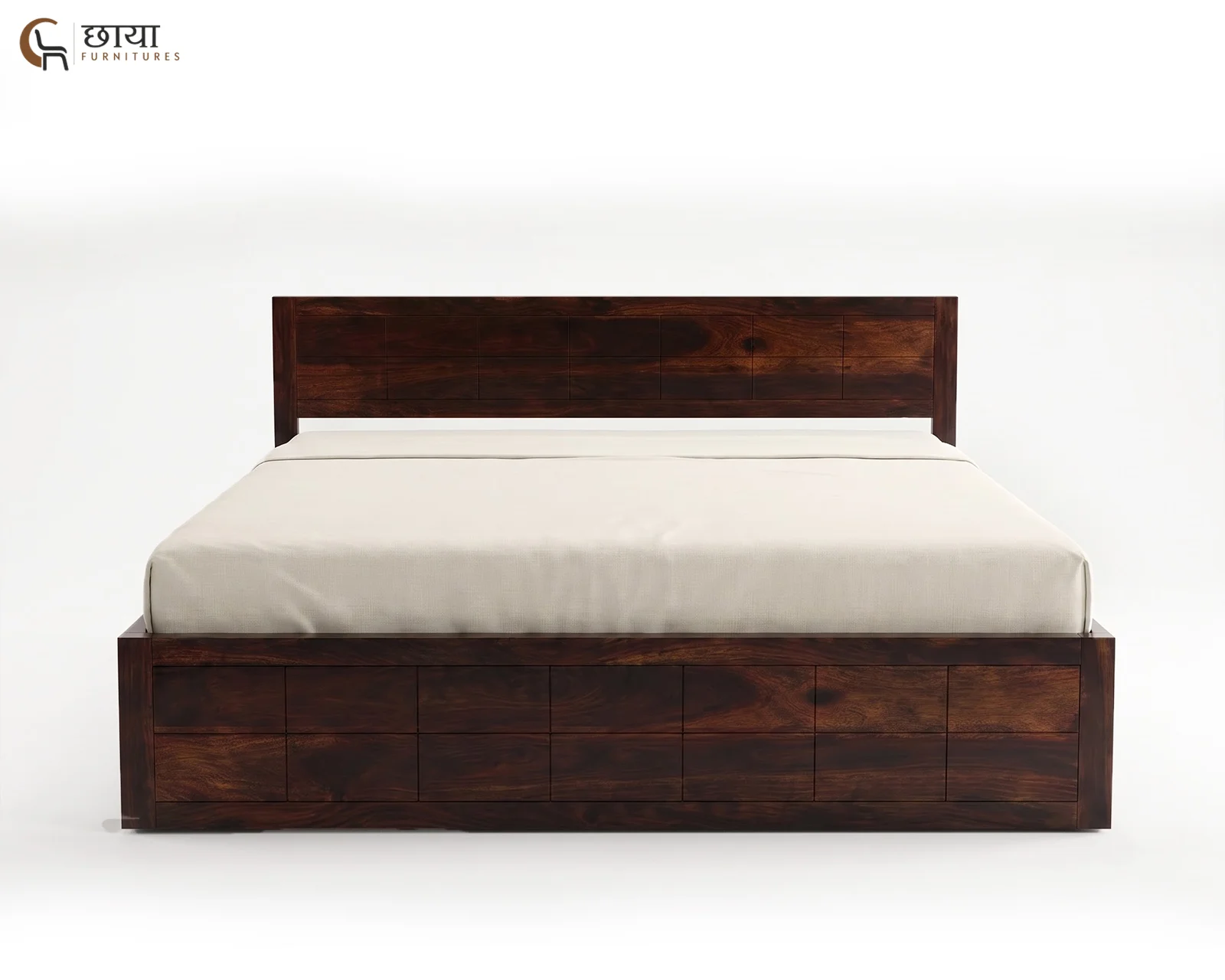 Orian Sheesham Wood Bed With Box Storage (King Size, Walnut Finish) — 02