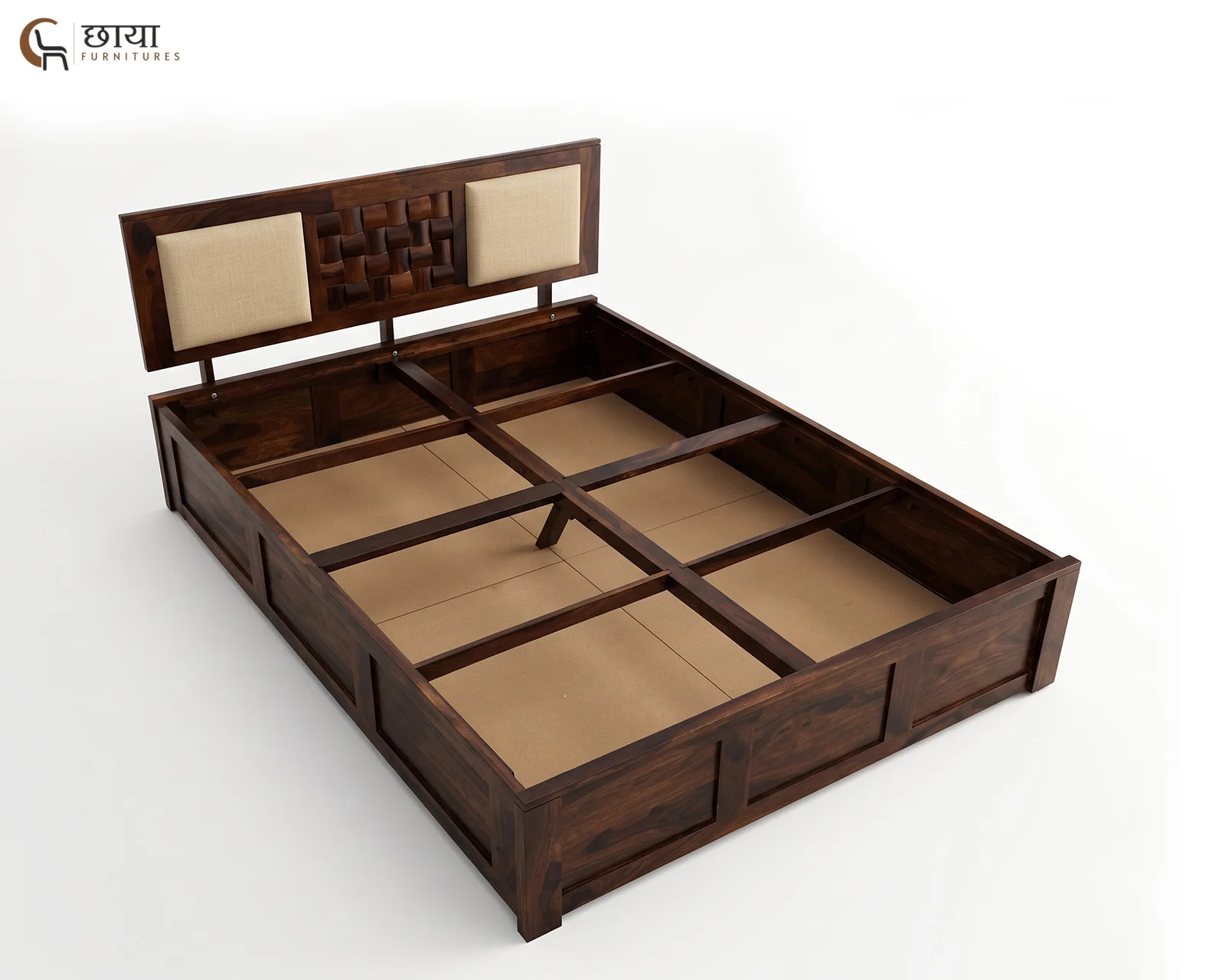 Nidra Sheesham Wood Bed With Box Storage (Queen Size, Walnut Finish) — 07