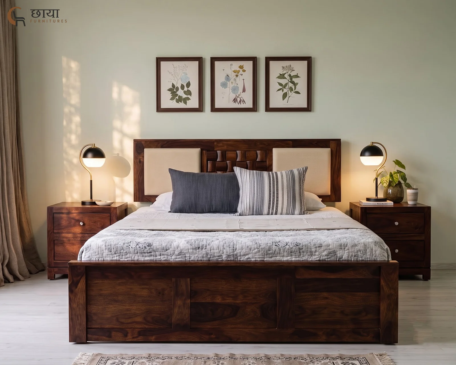 Nidra Sheesham Wood Bed With Box Storage (King Size, Walnut Finish) — 12