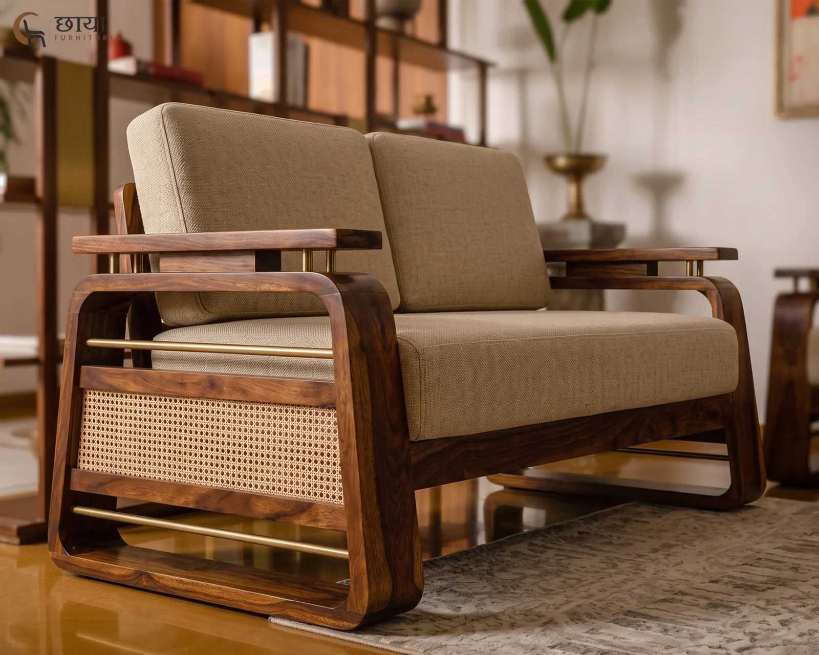 Diwas 2 Seater Wooden Sofa (Teak Finish) — two 3