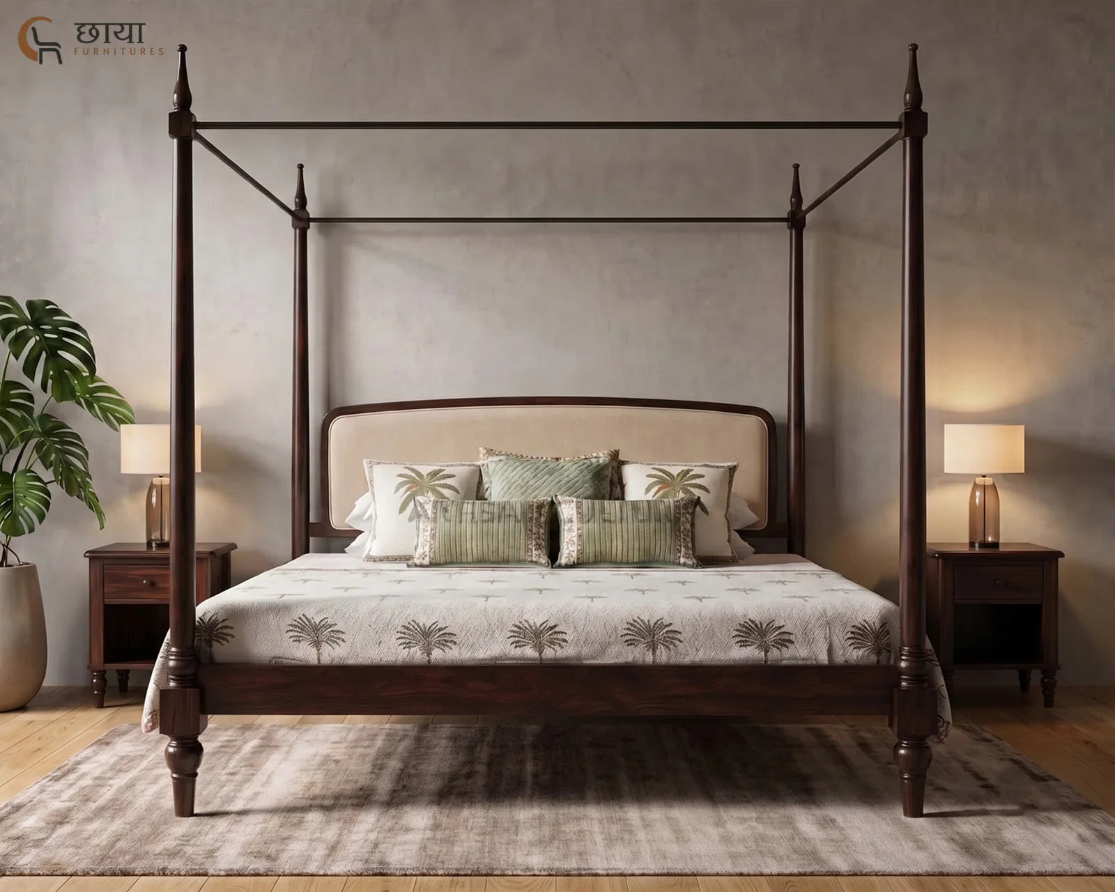 Rajveer Sheesham Wood Poster Bed Without Storage (King Size, Walnut Finish) — 10