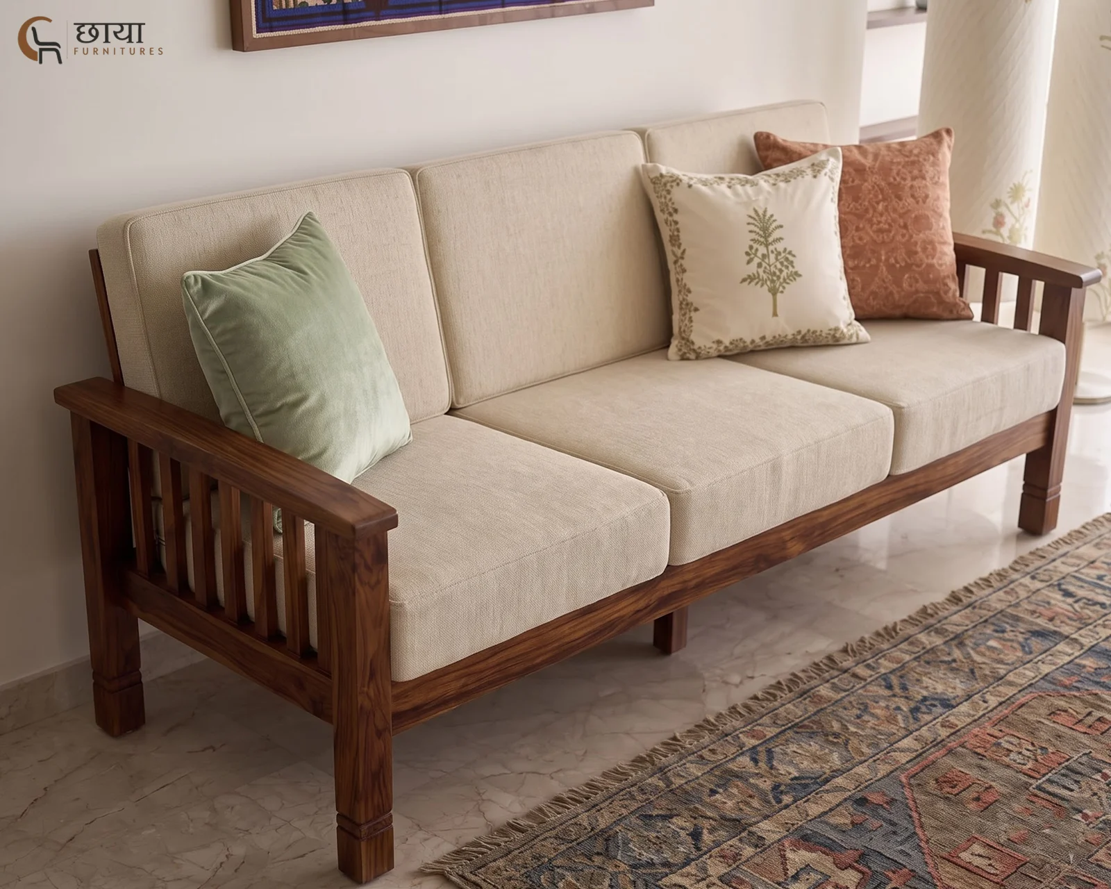 Mehfil 3 Seater Wooden Sofa — (6)