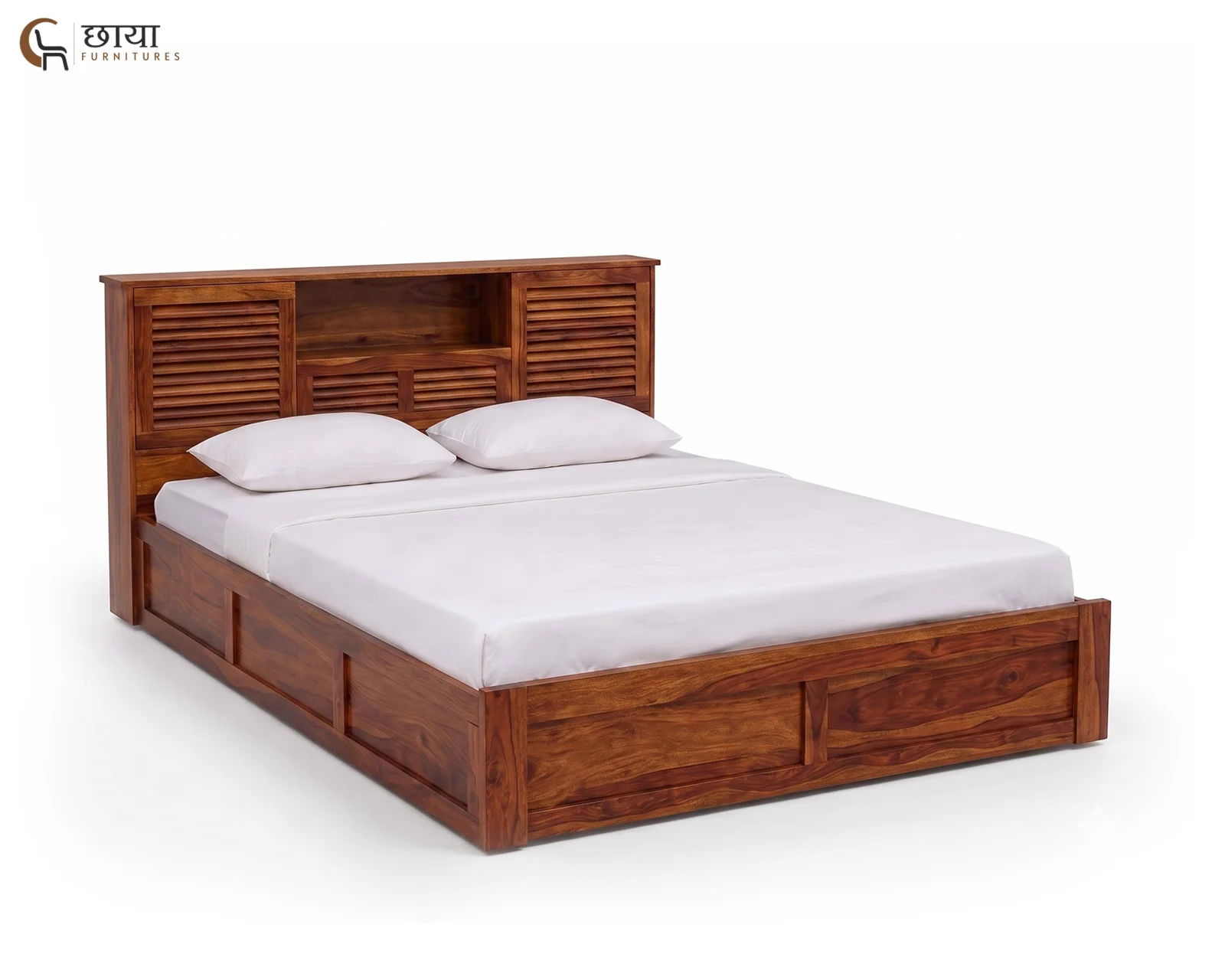 Riyasat Sheesham Wood Bed With Box Storage (King Size, Honey Finish) — 07