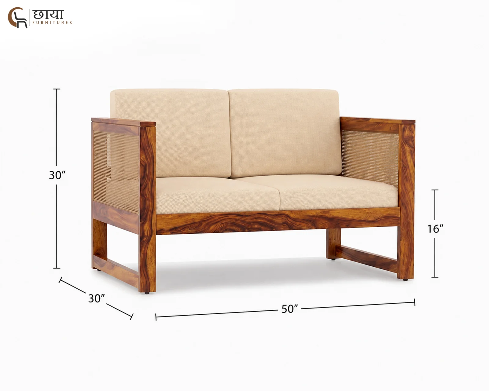 Baithak 2 Seater Wooden Sofa (Honey Finish) — two seater