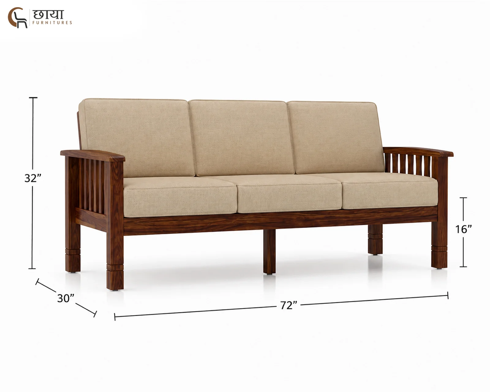 Mehfil 3 Seater Wooden Sofa — three seater