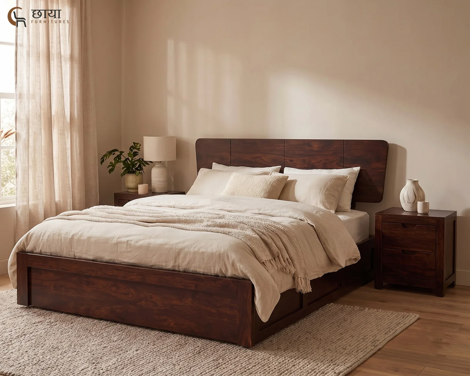 Veer Sheesham Wood Bed With Box Storage (King Size, Walnut Finish) — 03