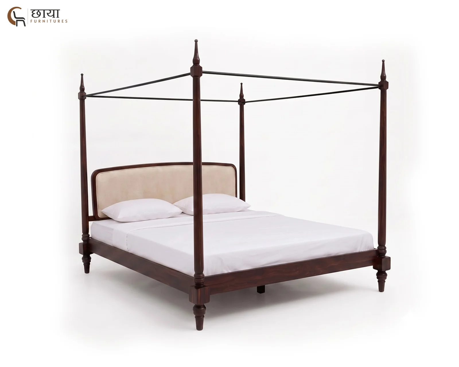 Rajveer Sheesham Wood Poster Bed Without Storage (King Size, Walnut Finish) — 07
