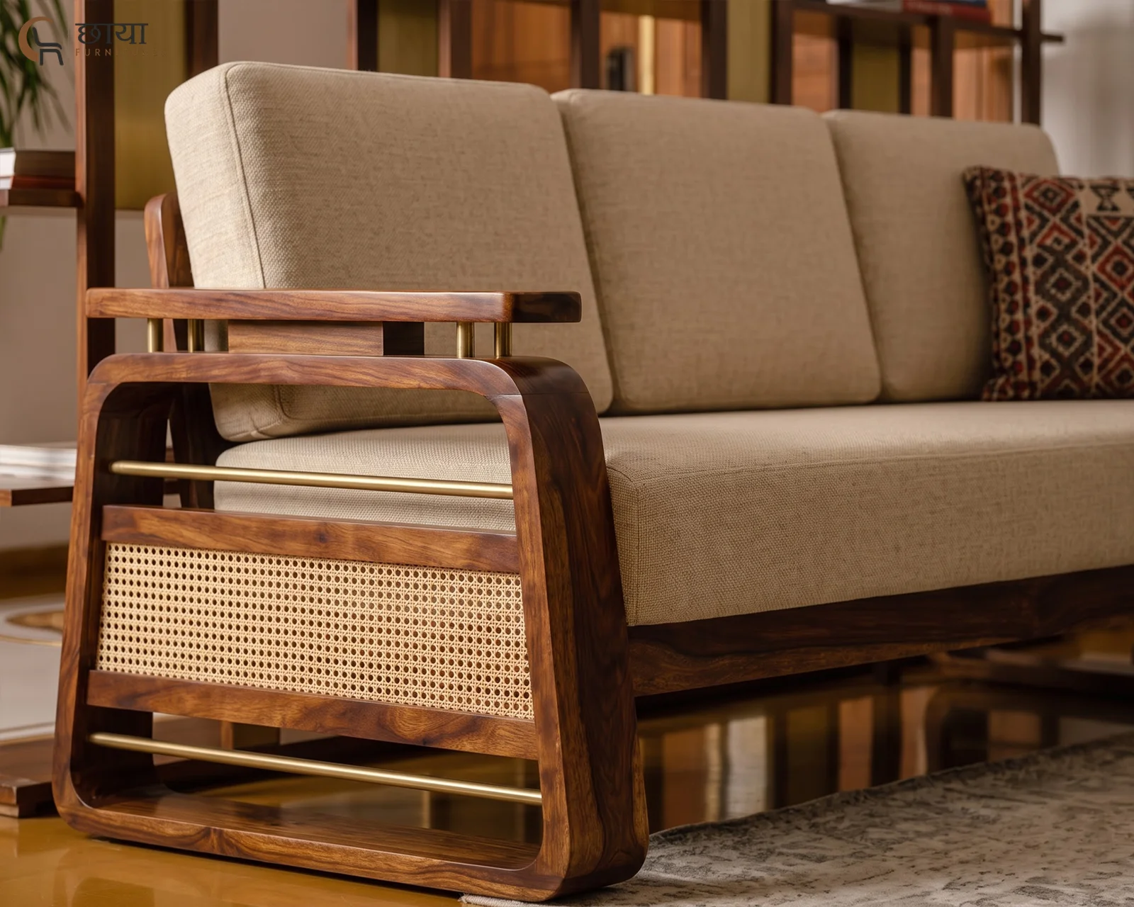 Diwas 3+1+1 Wooden Sofa (Teak Finish) — three 5