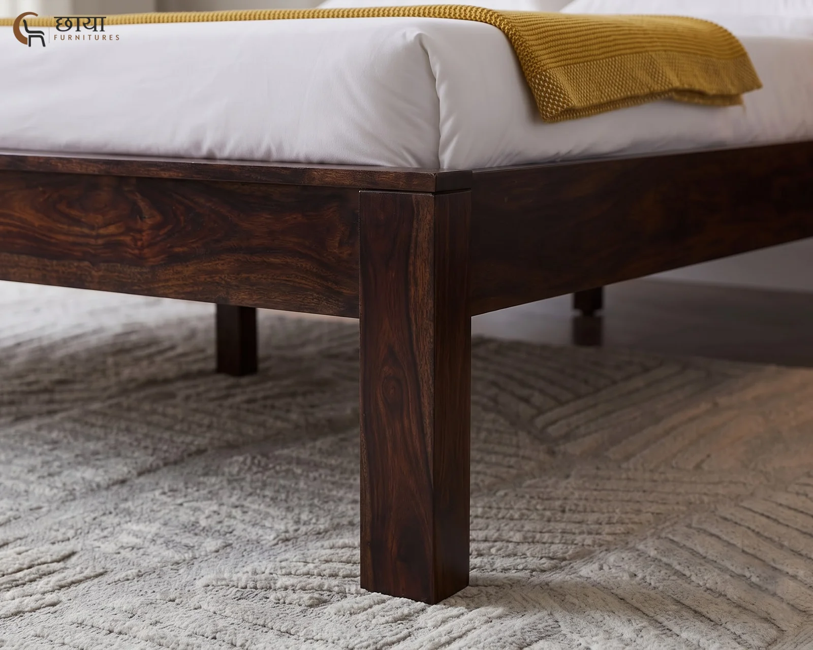 Viraj Sheesham Wood Bed Without Storage (Queen Size, Walnut Finish) — 22