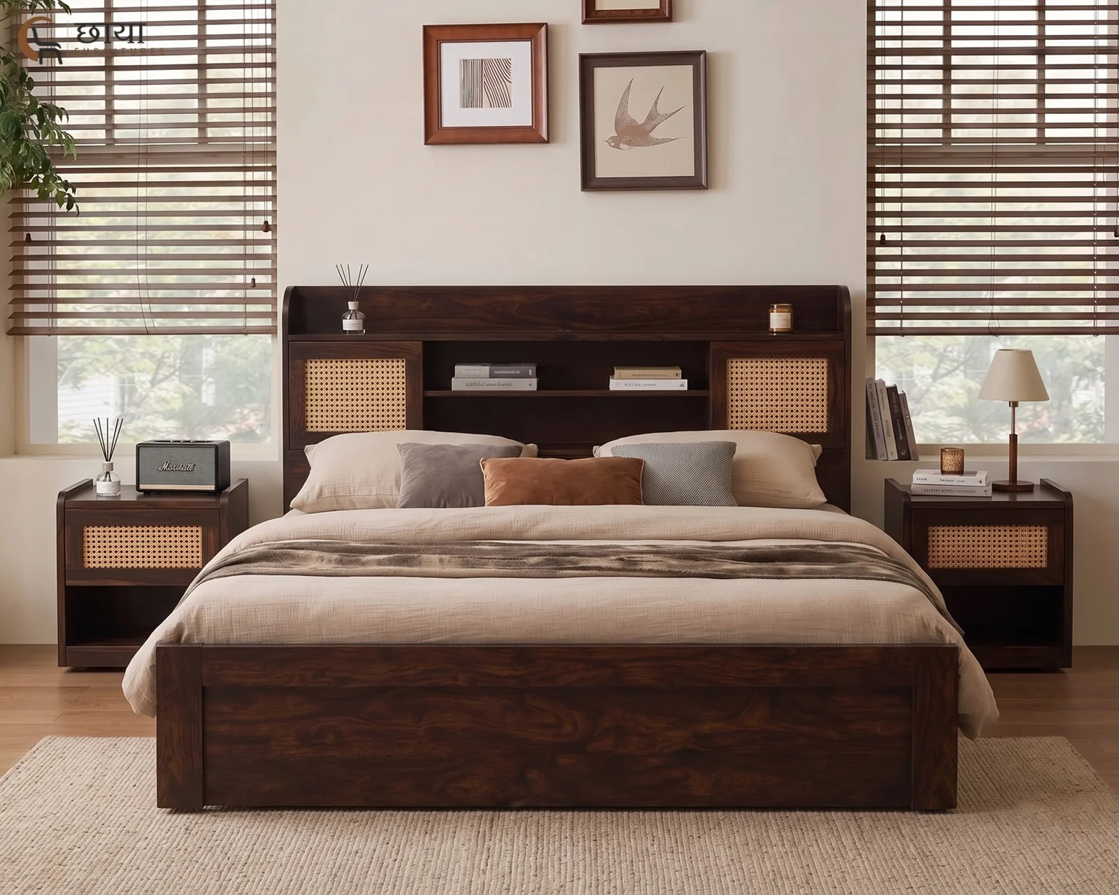 Nivas Sheesham Wood Bed With Box Storage (King Size, Walnut Finish) — 002