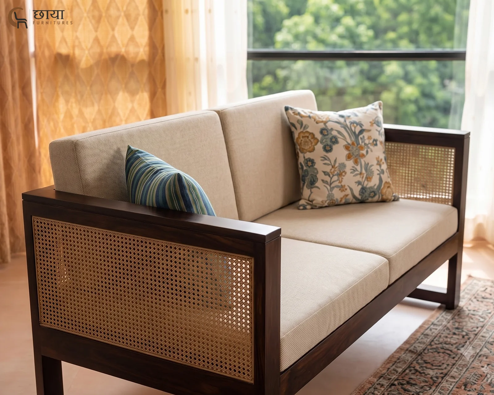 Baithak 2 Seater Wooden Sofa (Walnut Finish) — 34