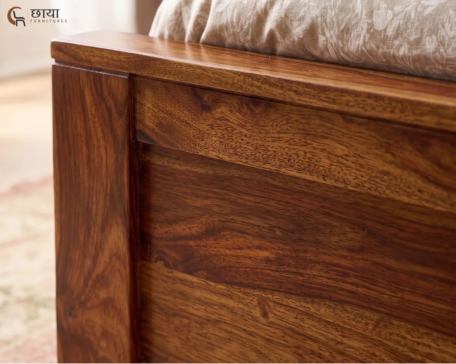 Nidra Sheesham Wood Bed With Box Storage (King Size, Honey Finish) — 005