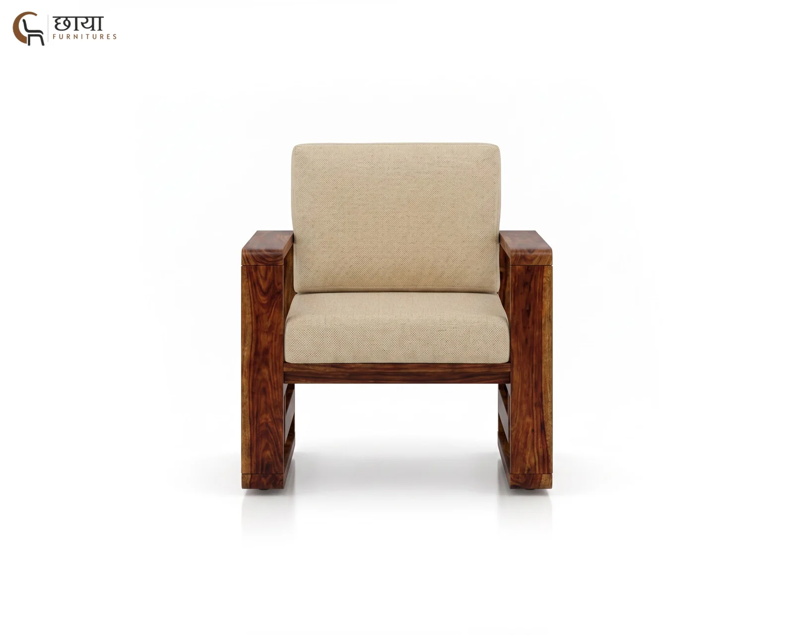 Aryan Single Seater Wooden Sofa (Teak Finish) — 03
