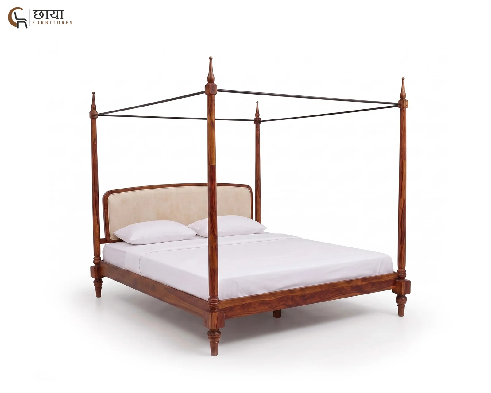 Rajveer Sheesham Wood Poster Bed Without Storage (King Size, Walnut Finish) — 04