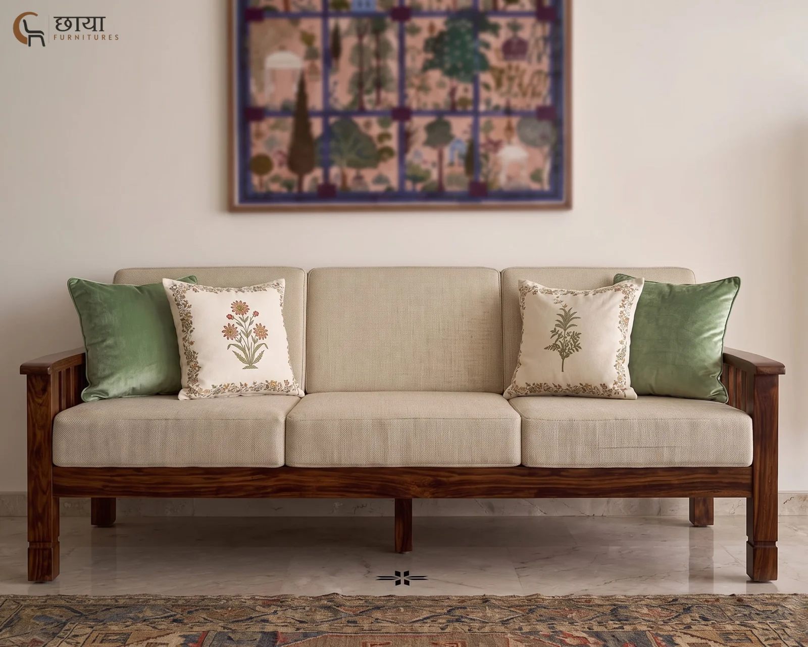 Mehfil 3+1+1 Wooden Sofa Set — (1)