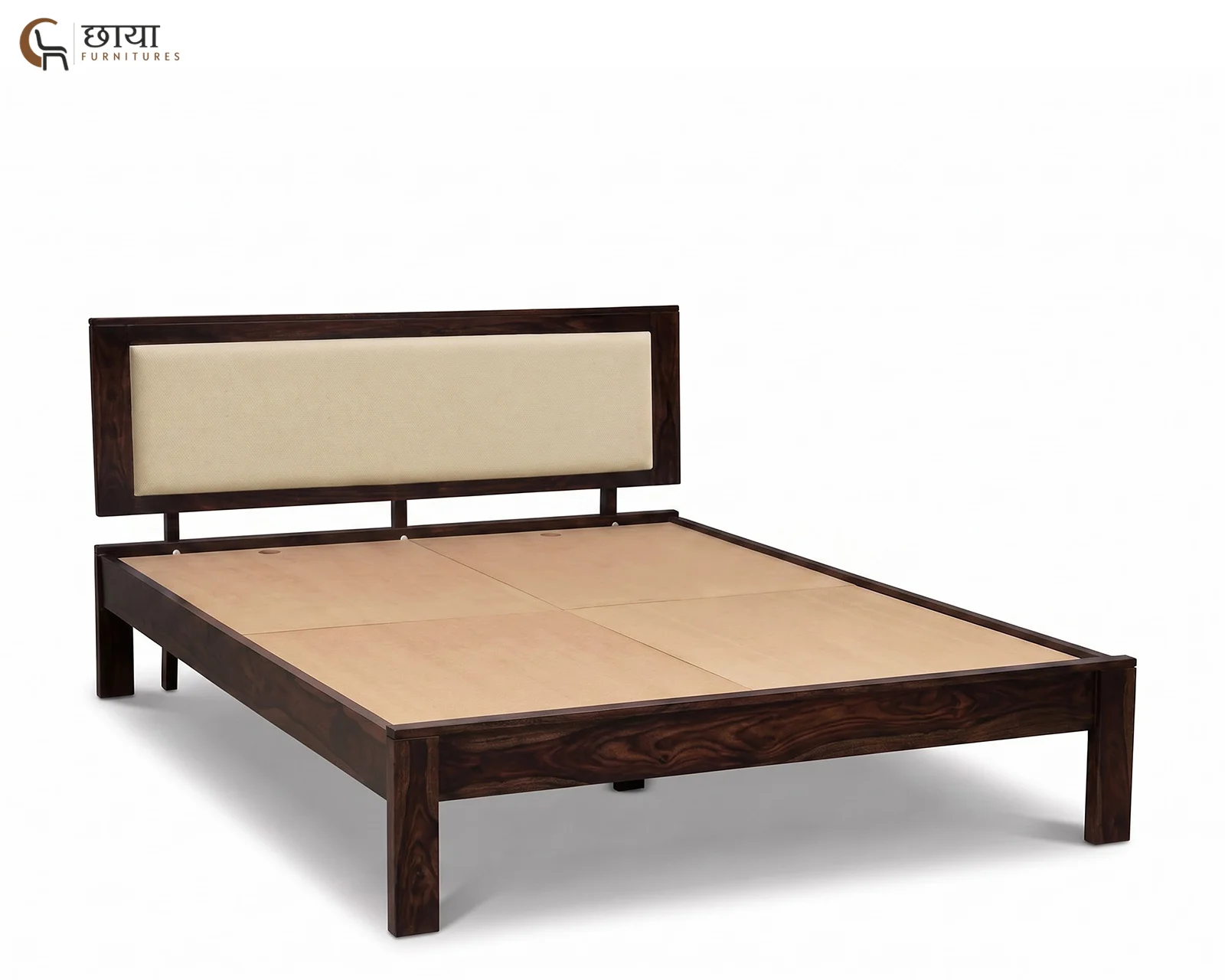 Riya Sheesham Wood Bed Without Storage (King Size, Walnut Finish) — (5)