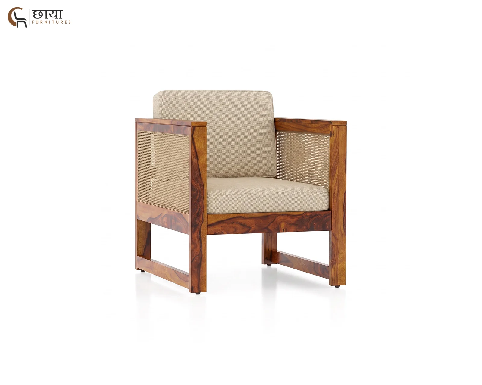 Baithak Single Seater Wooden Sofa (Honey Finish) — 107