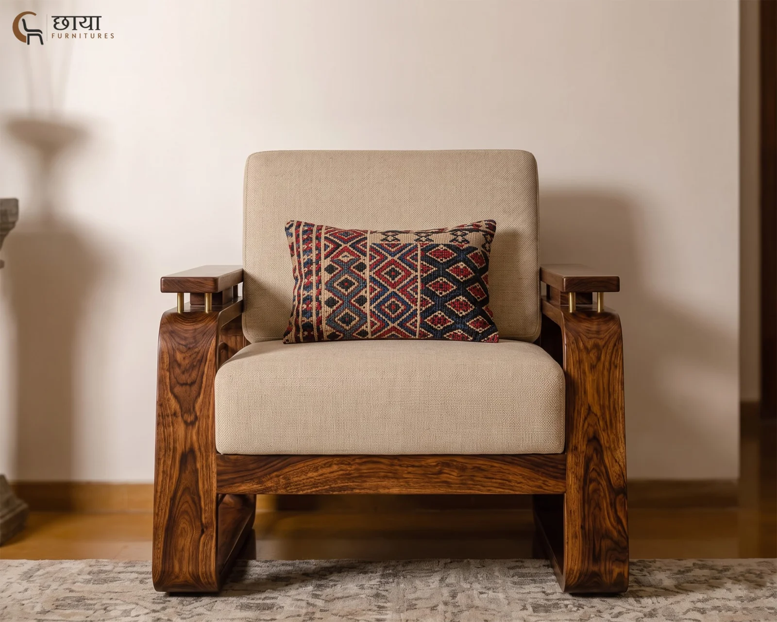 Diwas 3+1+1 Wooden Sofa (Teak Finish) — one seater 4