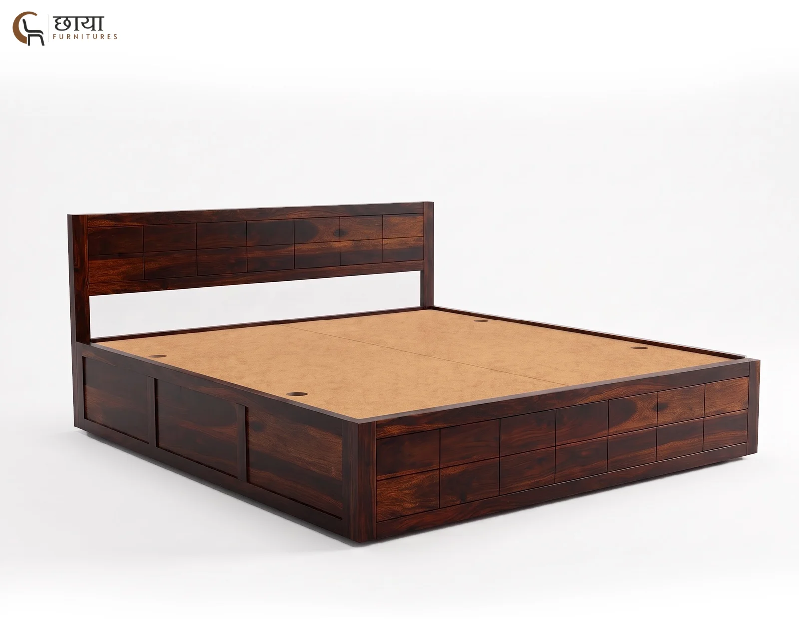 Orian Sheesham Wood Bed With Box Storage (Queen Size, Walnut Finish) — Orian W 3